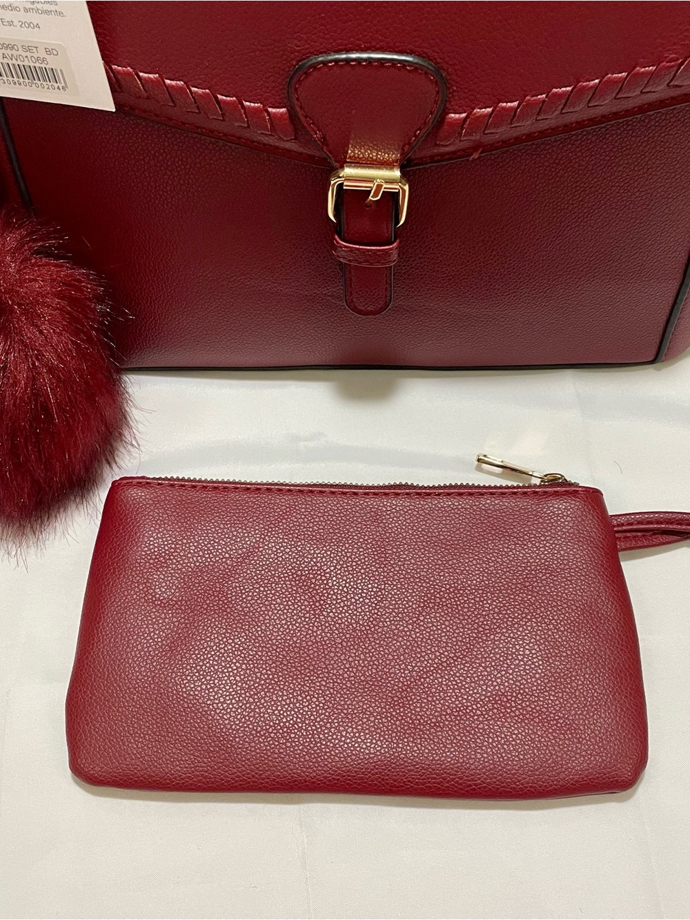 Alyssa Set withTote, Matching Wristlet/Pouch & Extra Pom Bag Charm/KeyChain, NWT - Picture 11 of 16